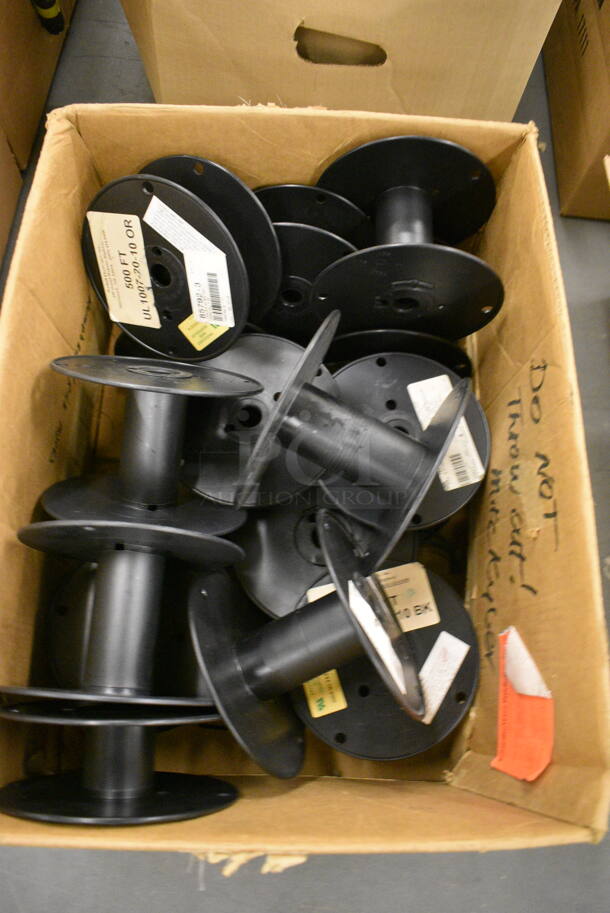 ALL ONE MONEY! Lot of Black Poly Spools! Includes 6.5x6.5x4. (south basement 019)