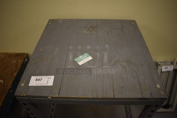 Gray Metal Table w/ Wood Pattern Tabletop. 24x24x36. (north basement 004) - Image 3 of 4