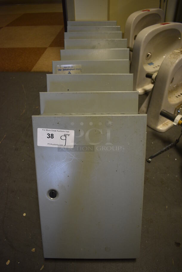 9 Hoffman Gray Metal Boxes. 12.5x4.5x18.5. 9 Times Your Bid! (room 102) - Image 1 of 5