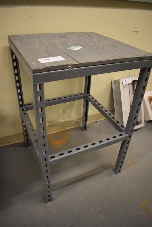 Gray Metal Table w/ Wood Pattern Tabletop. 24x24x36. (north basement 004) - Image 4 of 4