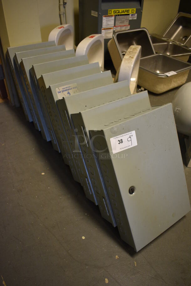 9 Hoffman Gray Metal Boxes. 12.5x4.5x18.5. 9 Times Your Bid! (room 102) - Image 2 of 5