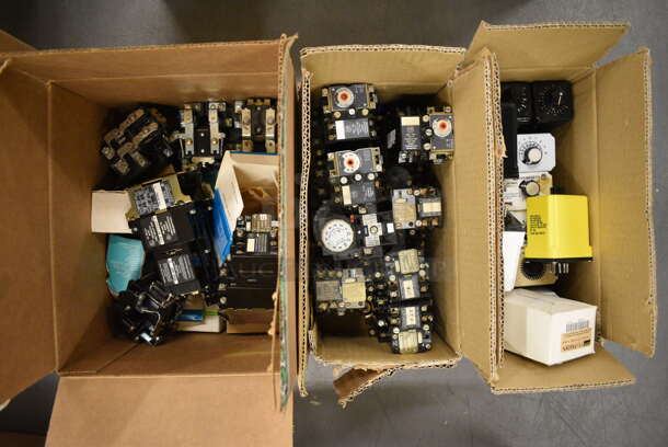 ALL ONE MONEY! Lot of 3 Boxes of Various Items Including Pneumatic Time Delay! (south basement 019)