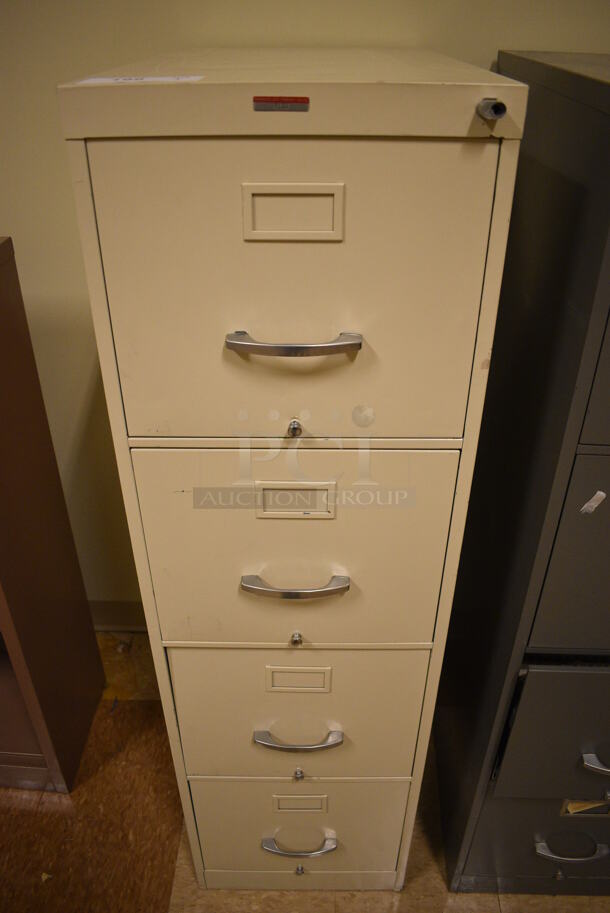 Tan Metal 4 Drawer Filing Cabinet. 15x25x52. (room 108a)