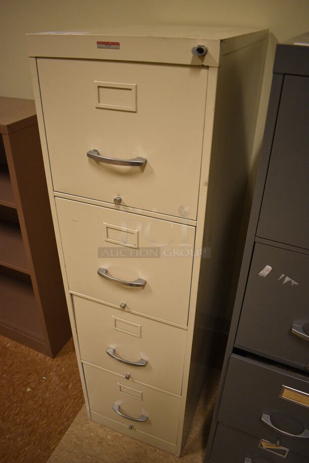 Tan Metal 4 Drawer Filing Cabinet. 15x25x52. (room 108a) - Image 2 of 5