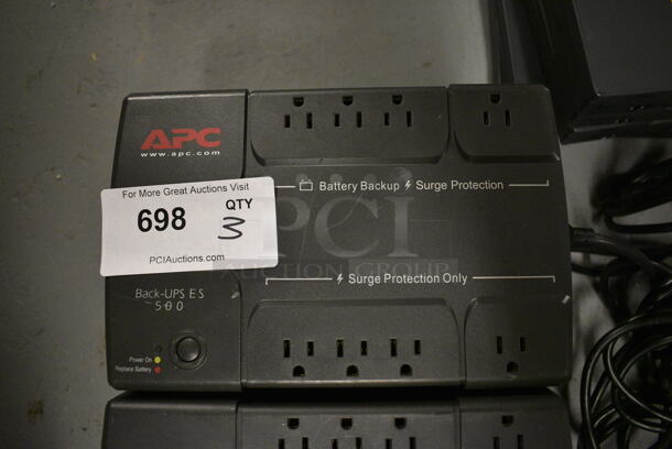 3 APC Back UPS ES 500 Uninterruptible Power Supply. 7x10.5x3.5. 3 Times Your Bid! (south basement 012)