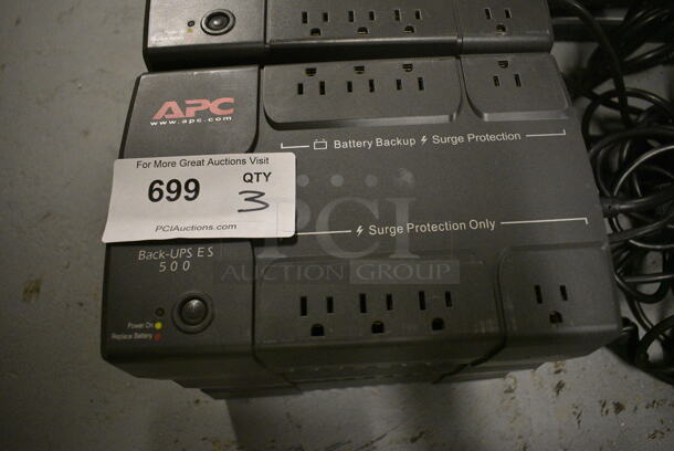 3 APC Back UPS ES 500 Uninterruptible Power Supply. 7x10.5x3.5. 3 Times Your Bid! (south basement 012) - Image 1 of 3