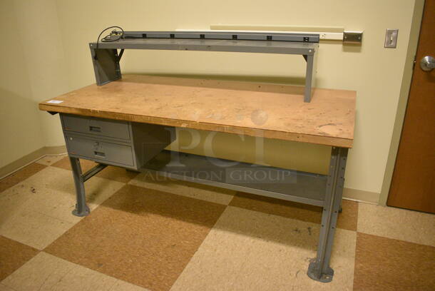 Gray Metal Table w/ 2 Drawers and Under Shelf. BUYER MUST REMOVE: Give Yourself Ample Time To Remove This Item on Pick Up Day. 72x34x48. (room 108a) - Image 2 of 7