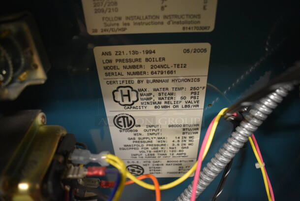 Burnham Model 204NCL-TEI2 Metal Low Pressure Boiler. 15x25x31. (north basement 004) - Image 3 of 6