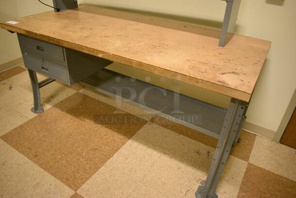 Gray Metal Table w/ 2 Drawers and Under Shelf. BUYER MUST REMOVE: Give Yourself Ample Time To Remove This Item on Pick Up Day. 72x34x48. (room 108a) - Image 7 of 7