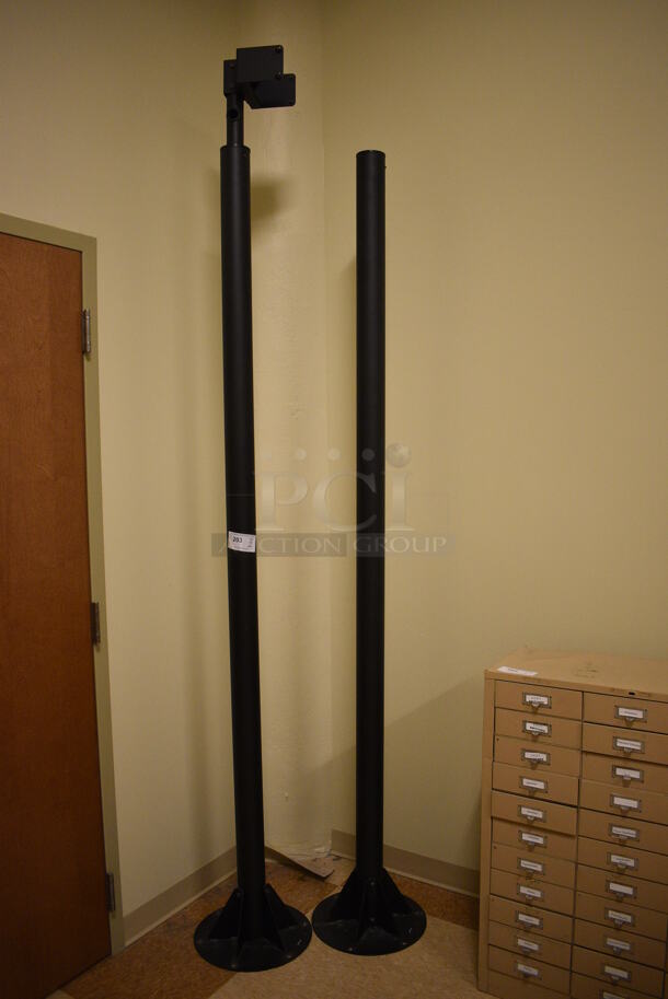 ALL ONE MONEY! Lot of 2 Black Metal Poles! 16x16x96, 16x16x110. (room 108a)