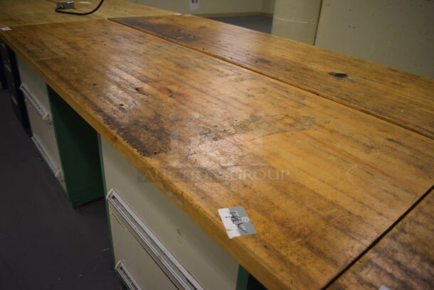 Butcher Block Tabletop on 2 Metal Two Drawer Cabinets. 96x30x37. (south basement 017) - Image 3 of 4