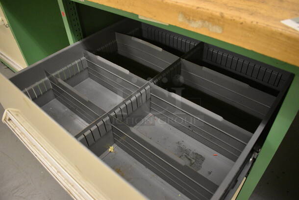 Butcher Block Tabletop on 2 Metal Two Drawer Cabinets. 96x30x37. (south basement 017) - Image 4 of 4