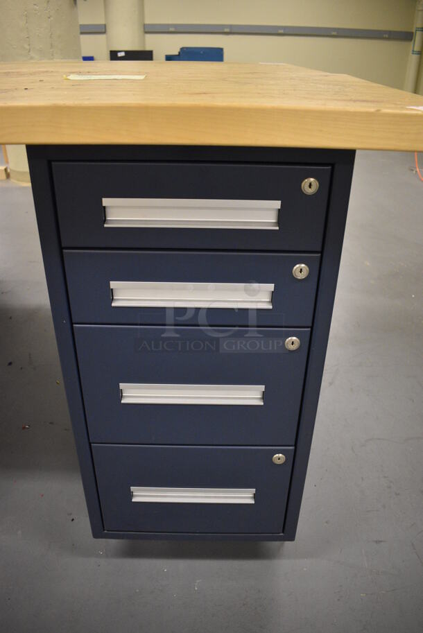 Butcher Block Tabletop on Metal Four Drawer Cabinet. 96x30x37. (south basement 017) - Image 3 of 6