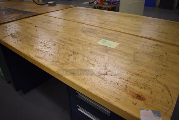 Butcher Block Tabletop on Metal Four Drawer Cabinet. 96x30x37. (south basement 017) - Image 4 of 6