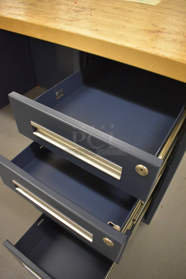 Butcher Block Tabletop on Metal Four Drawer Cabinet. 96x30x37. (south basement 017) - Image 6 of 6