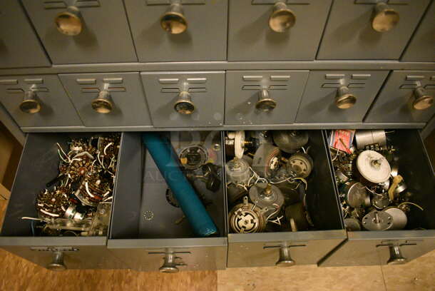 Gray Metal 19 Drawer Filing Cabinet w/ Contents. BUYER MUST REMOVE: Give Yourself Ample Time To Remove This Item on Pick Up Day. 25.5x10.5x43.5. (room 108a) - Image 3 of 11