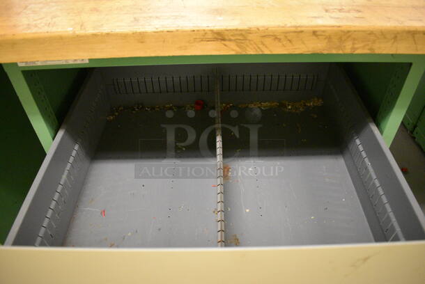 Butcher Block Tabletop on 2 Metal Two Drawer Cabinet. 96x30x37. (south basement 017) - Image 3 of 4