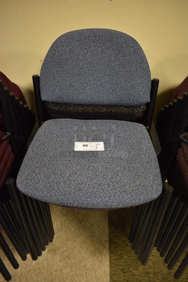7 Various Colored Chairs on Black Legs. 19x18x32. 7 Times Your Bid! (room 103)