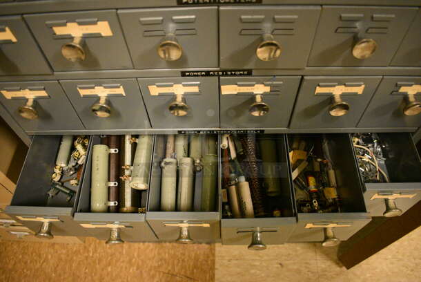 Gray Metal 19 Drawer Filing Cabinet w/ Contents. BUYER MUST REMOVE: Give Yourself Ample Time To Remove This Item on Pick Up Day. 25.5x10.5x43.5. (room 108a) - Image 6 of 11