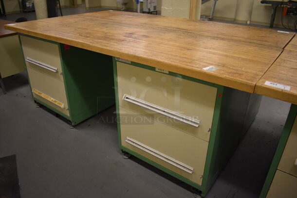 Butcher Block Tabletop on 2 Metal Two Drawer Cabinet. 96x30x37. (south basement 017) - Image 4 of 4