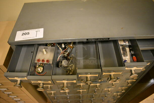 Gray Metal 19 Drawer Filing Cabinet w/ Contents. BUYER MUST REMOVE: Give Yourself Ample Time To Remove This Item on Pick Up Day. 25.5x10.5x43.5. (room 108a) - Image 11 of 11