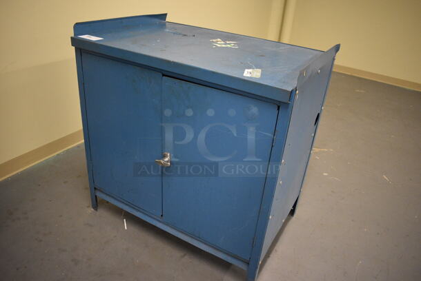 Blue Metal 2 Door Cabinet. 36x25x37. (south basement 017) - Image 2 of 4