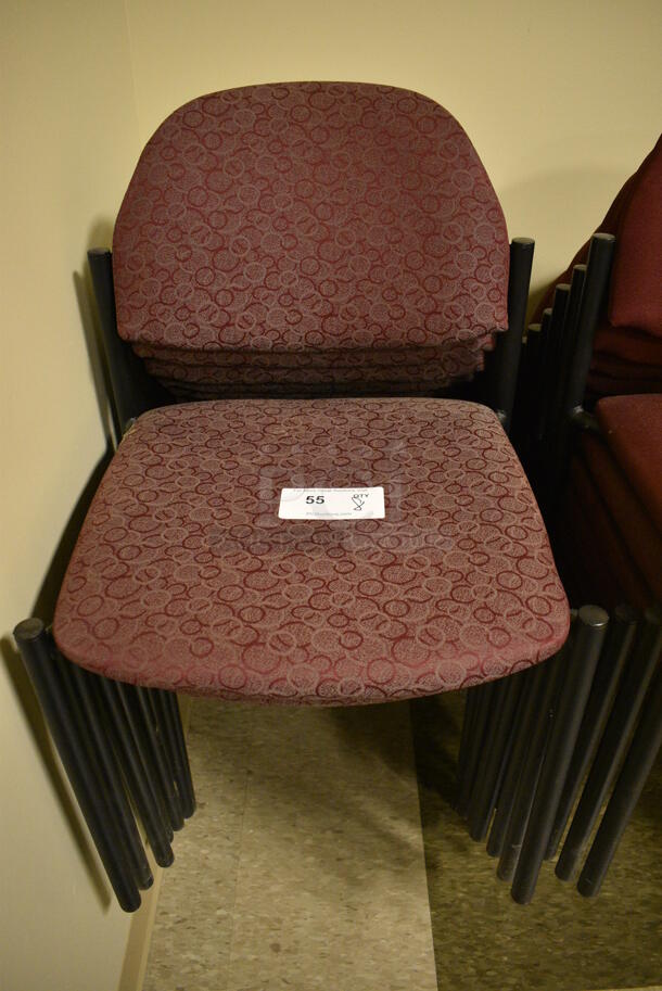 8 Maroon Patterned Chairs on Black Legs. 19x18x32. 8 Times Your Bid! (room 103)