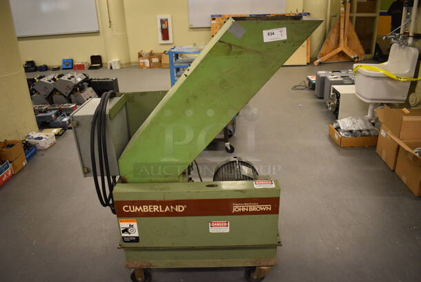 John Brown Plastics Machinery Cumberland Green Metal Floor Style Wood Chipper on Casters. 230 Volts, 3 Phase. BUYER MUST REMOVE: Give Yourself Ample Time To Remove This Item on Pick Up Day. 25x50x56. (south basement 019) - Image 2 of 10
