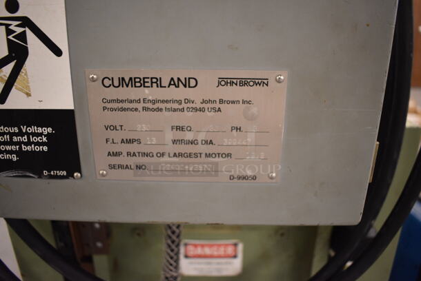 John Brown Plastics Machinery Cumberland Green Metal Floor Style Wood Chipper on Casters. 230 Volts, 3 Phase. BUYER MUST REMOVE: Give Yourself Ample Time To Remove This Item on Pick Up Day. 25x50x56. (south basement 019) - Image 10 of 10