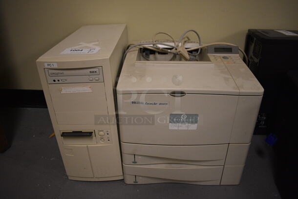 2 Various Items; HP LaserJet 4050TN Printer and Creative 52X Computer Tower. 7.5x19x17, 15.5x16.5x15.5. 2 Times Your Bid! (south basement 024)