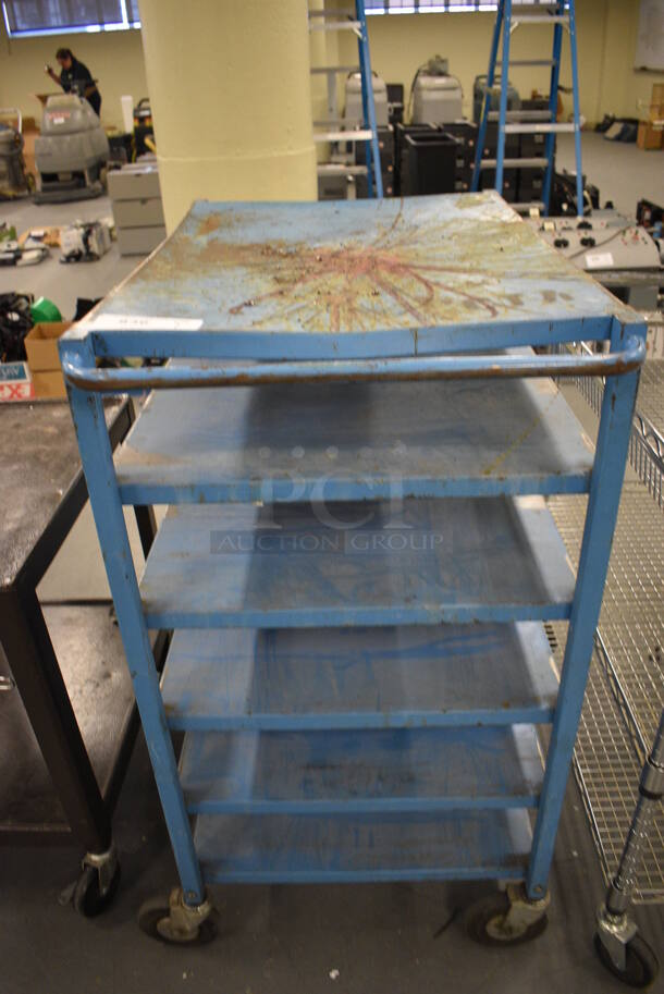 Blue Metal Cart w/ Push Handle on Commercial Casters. 21x34x39.5. (south basement 019)