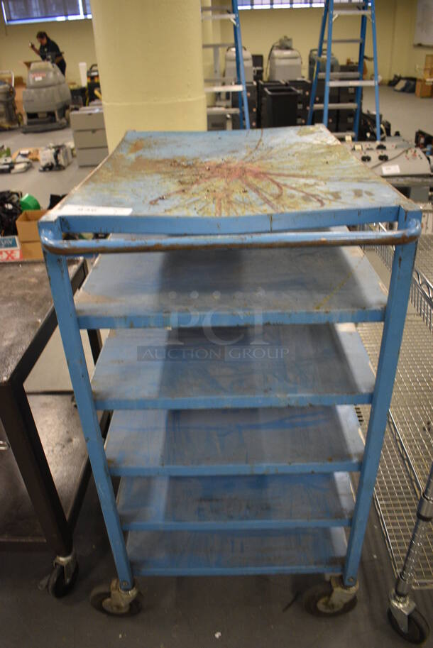 Blue Metal Cart w/ Push Handle on Commercial Casters. 21x34x39.5. (south basement 019) - Image 1 of 4