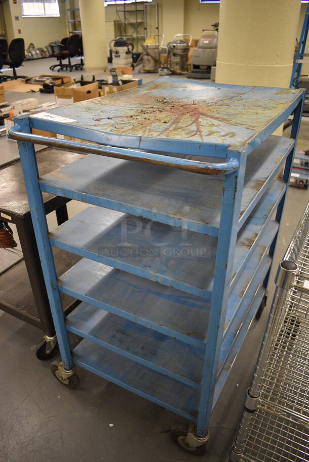Blue Metal Cart w/ Push Handle on Commercial Casters. 21x34x39.5. (south basement 019) - Image 2 of 4