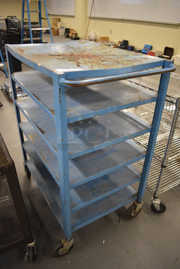 Blue Metal Cart w/ Push Handle on Commercial Casters. 21x34x39.5. (south basement 019) - Image 3 of 4