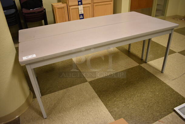 2 Gray Tables. 71.5x17.5x29. 2 Times Your Bid! (room 103)
