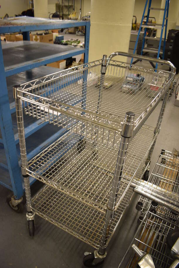 Chrome Finish 3 Tier Shelving Unit on Commercial Casters. 34x18x33. (south basement 019) - Image 2 of 4