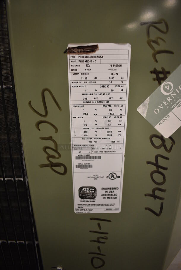 Payne Model PH13NR048-C Metal Commercial Central Air Conditioner. 208/230 Volts, 1 Phase. 30x30x35. (north basement 004) - Image 6 of 7