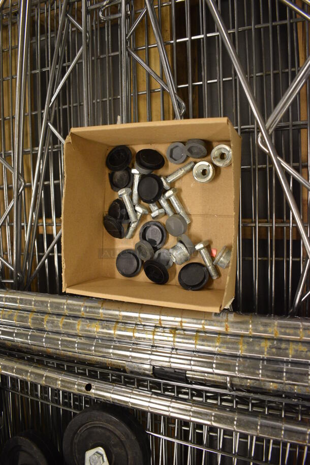ALL ONE MONEY! Lot of 6 Chrome Finish Shelves, 16 Commercial Casters, 6 Poles and 2 Poles w/ Brackets! Includes 48x18x1.5. (south basement 019) - Image 5 of 5