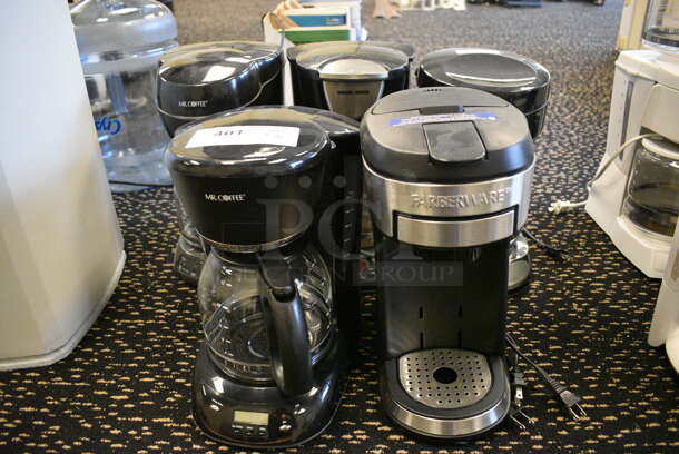 5 Various Coffee Machines w/ 4 Coffee Pots. Includes 6.5x9.5x13. 5 Times Your Bid! (room 204) 