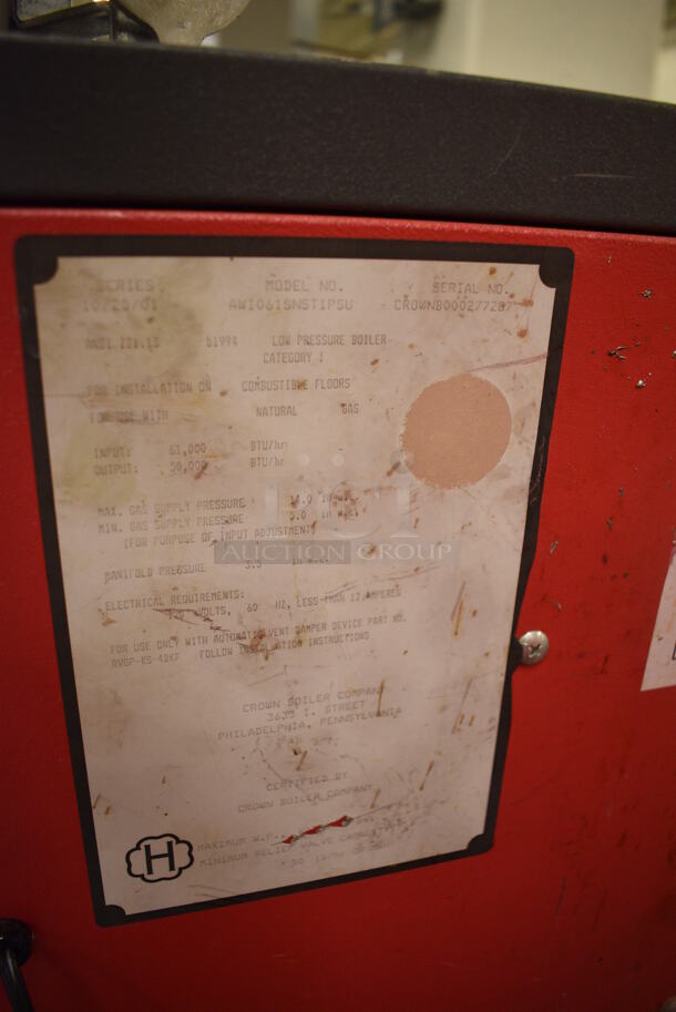 Crown Model AWI061SNST1PSUU Metal Low Pressure Boiler. 61,000 BTU. 16x28x39. (north basement 004) - Image 6 of 9