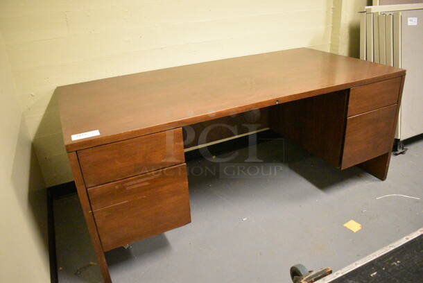 Wooden Desk w/ 4 Drawers. 72x36x30. (south basement 024) - Image 2 of 4