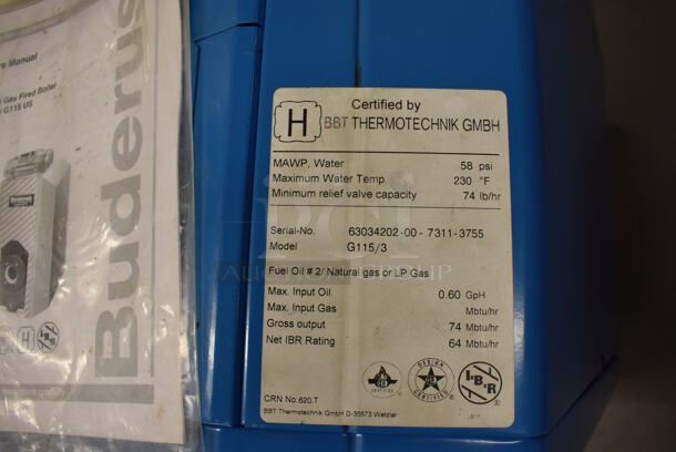 Buderus Logano Model G115/3 Gas Powered Boiler. 24x21x30. (north basement 004) - Image 4 of 12