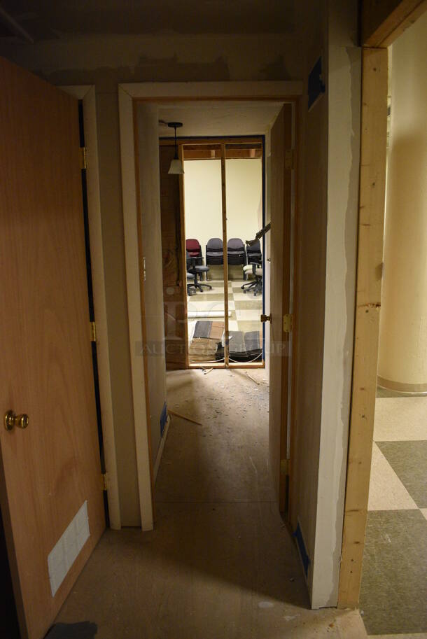Wooden Small Demo House Frame w/ Insulation, Windows, Ruud Unit, Square D Switch. BUYER MUST REMOVE: Winning Bidder Will Have To Contact HACC To Make an Appointment To Remove This Item Between May 6th and May 13th. 24'X12'X12.5'. (room 103) - Image 6 of 12