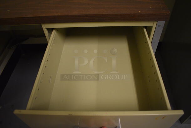 Tan Metal Desk w/ Wood Pattern Desktop. 40x24x29. (south basement 024) - Image 3 of 3