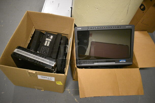 ALL ONE MONEY! Lot of 2 Boxes of Various Items Including Monitor and Extron Units! (south basement 024)