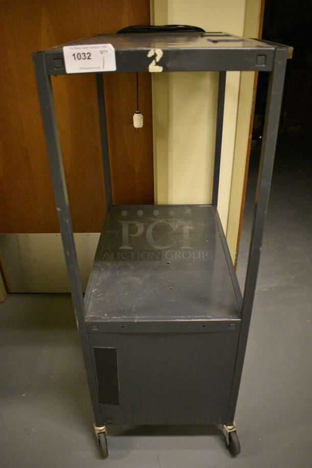 Gray Metal AV Cart on Commercial Casters. 31x23x54. (south basement hallway by 022)