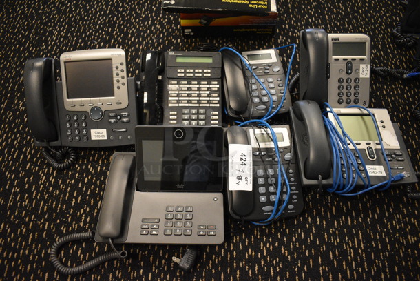 7 Various Corded Office Telephones. Includes 10x9x6. 7 Times Your Bid! (room 204)