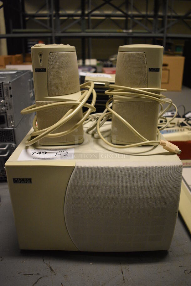 Set of Subwoofer and 2 Altec Speakers. 13x8x6, 3.5x4.5x7. (south basement 012) - Image 1 of 5