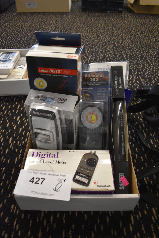 ALL ONE MONEY! Lot of Various Items Including Altimeter, Leica Disto Distancemeter and Meter. (room 204)