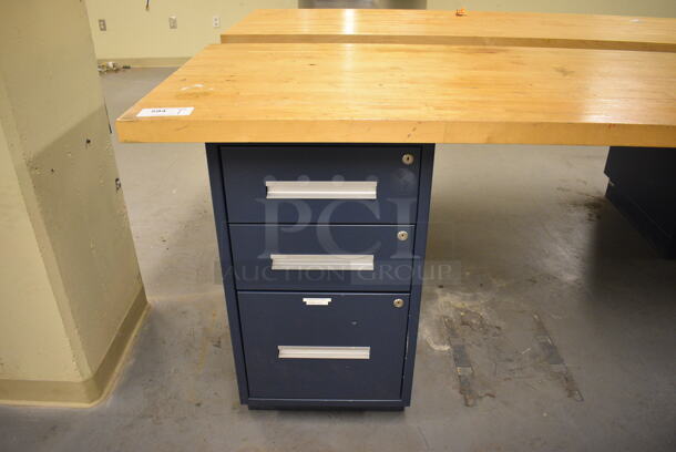 Butcher Block Tabletop on 3 Drawer Filing Cabinet. 96x30x36. (north basement 004) - Image 2 of 5